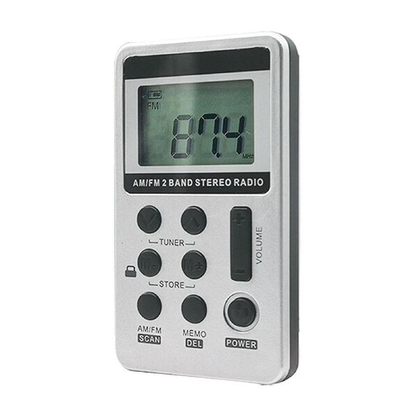 Silver FM AM Radio Pocket Receiver Portable Digital LCD Stereo Earphone USB