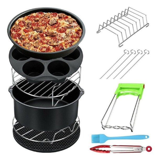 Air Fryer Accessories 8in BBQ Dish Rack Pizza Cake Baking Oven Frying Pan - 14pcs