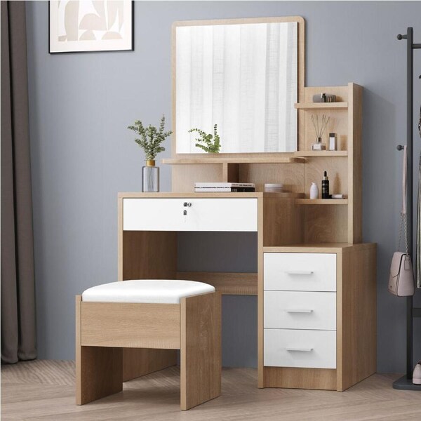 ALFORDSON Dressing Table Set Stool Side Cabinet Oak