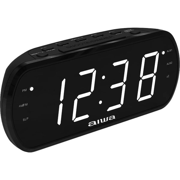 AIWA LED Large Display Dual Alarm Clock AM/FM Radio w/Backup Battery - Black
