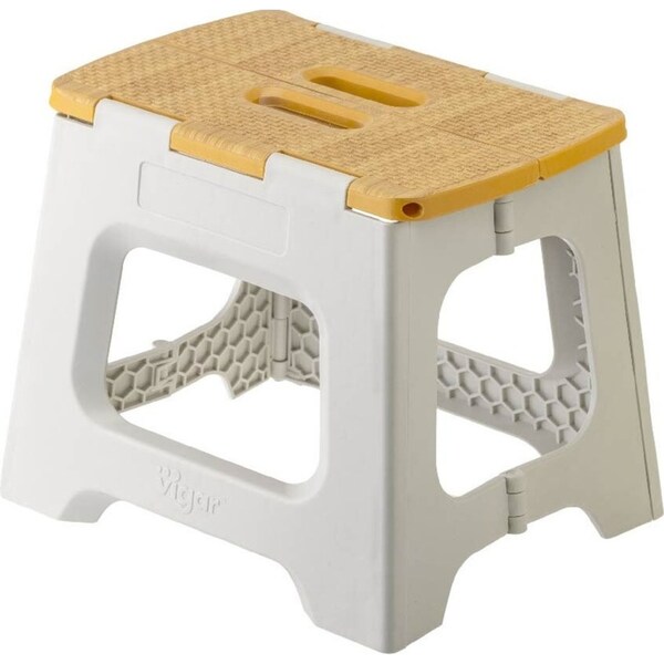 Vigar Compact Non-Slip Bamboo On Top Foldable Stool/Step Grey 27cm 150kg