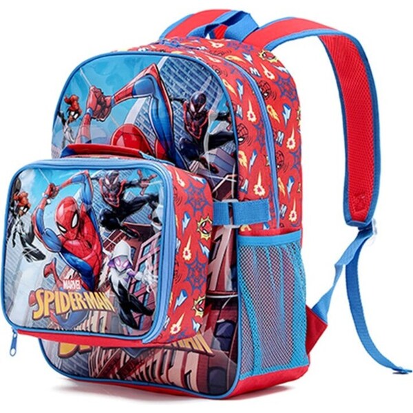 Marvel Spiderman Comic Kids Play Bag School Backpack w/Cooler Lunchbox Set