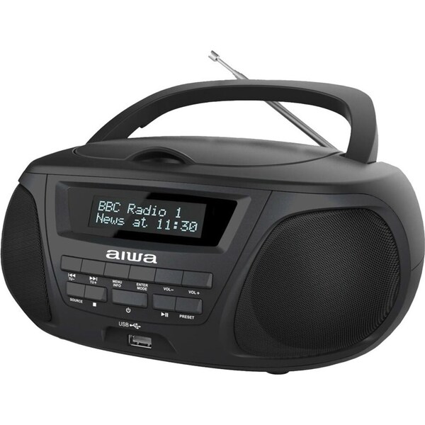 AIWA C Battery CD/DAB/FM/Bluetooth/USB/SD/AUX BoomBox Stereo w/Handle - Black