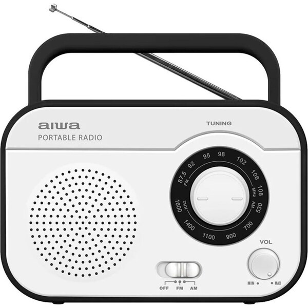 AIWA Portable Retro Manual AM/FM C Battery Radio w/Headphone Jack - White