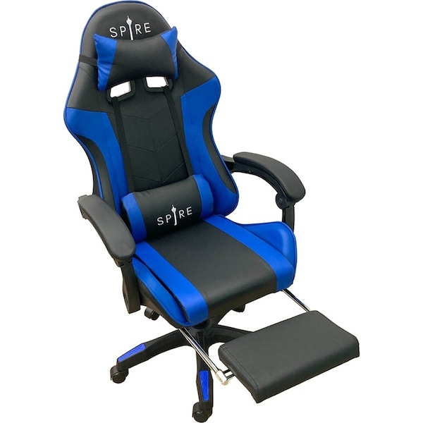Spire Zinc Adjustable Gaming/Office Chair w/ Retractable Footrest Blue And Black