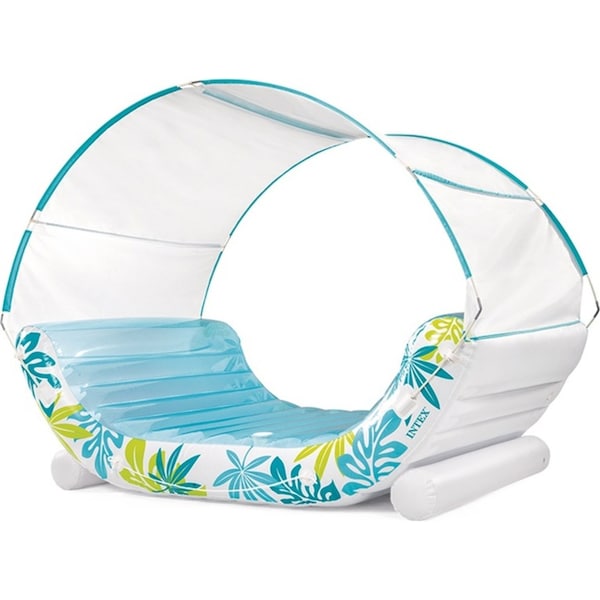 Intex Tropical Two Person Inflatable Canopy Pool Lounge w/ Cup Holders BLU/WHT