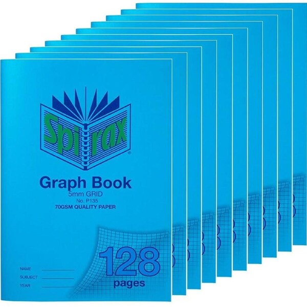 Spirax P135 Graph Book 5mm Grid 128 Page A4 Blue 10 Pack
