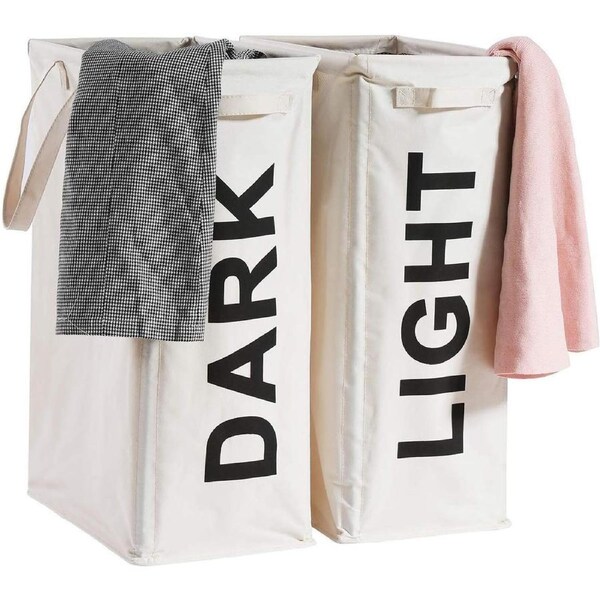 26 Tall Laundry Basket & Hamper Set for Lights and Darks - Waterproof & Foldable