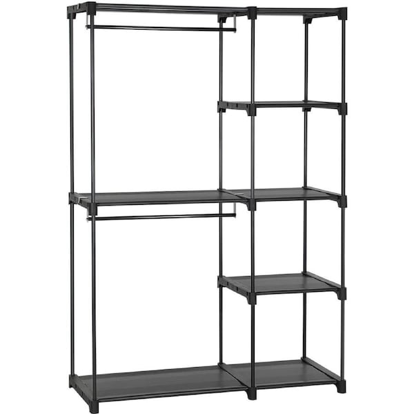 Foldable Wardrobe with Clothes Rails and Open Storage ,Black