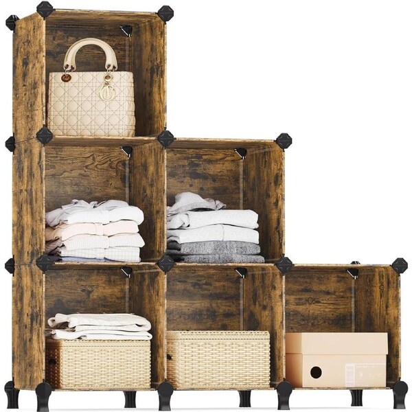 6 Cube Storage Organizer Rubber Mallet Rustic Brown