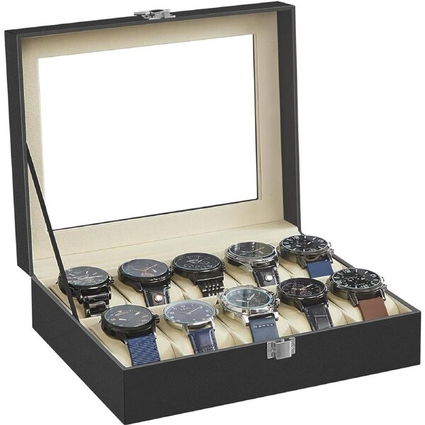 10 Slot Glass Lid Watch Storage Box with Lock