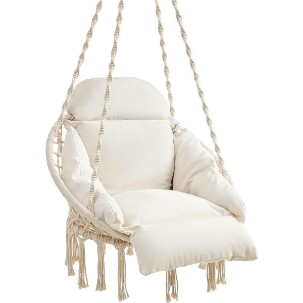 Hanging Swing Chair with Cushion - Capacity in Cloud White
