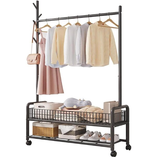 Multipurpose Clothes Rack with Wheels and Shelves