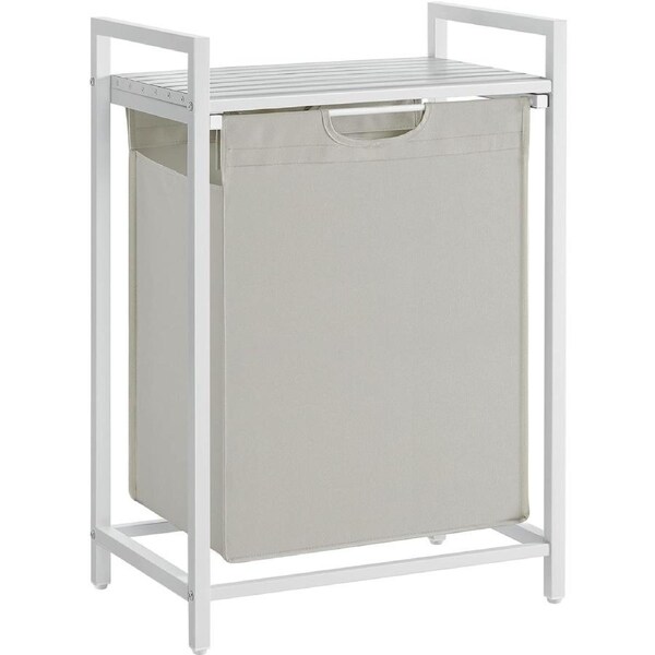 White Laundry Hamper with Pull-Out Bag and Shelf