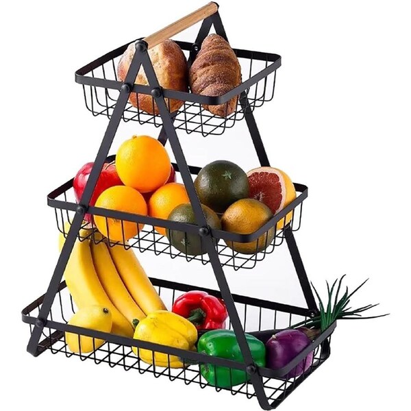 3 Tier Fruit Basket for Kitchen Counter - Detachable Rack Stand