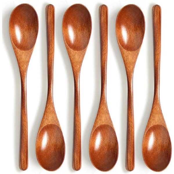 6-Piece Wooden Soup Spoons for Cooking and Mixing - Japanese Style Kitchen Utensils