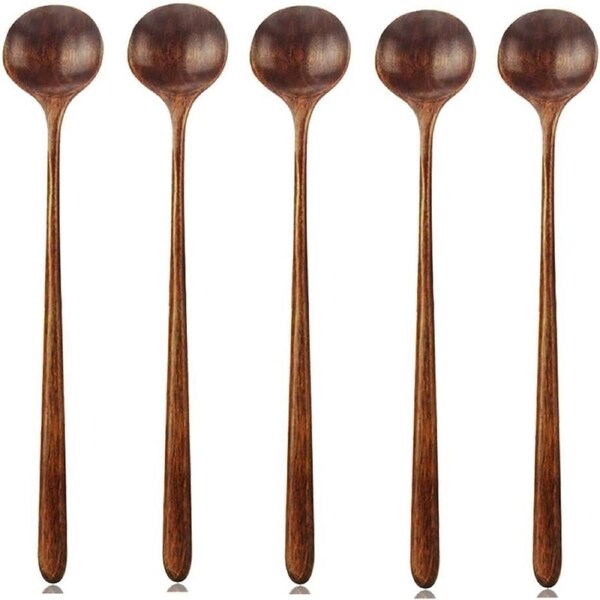 5-Piece Wooden Soup Spoons Set for Healthy Cooking
