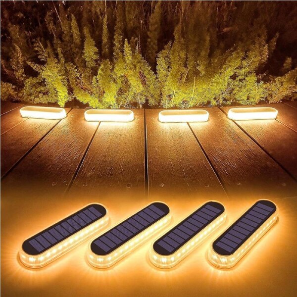 Outdoor Solar Deck Lights - 4 Pack, 2700K Warm White LED, Waterproof