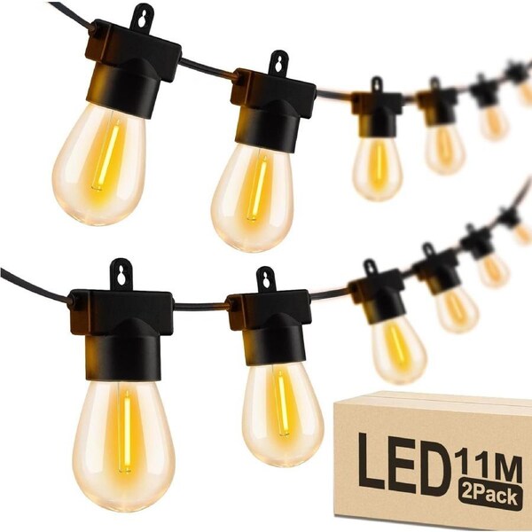 Outdoor String Lights 22M 2Pack 11M with 20+2 S14 LED Bulbs, Waterproof Warm White for Outdoor Decor