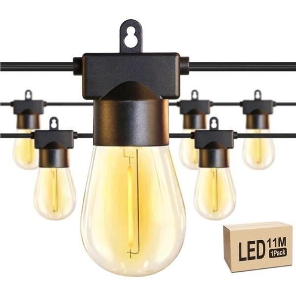 Outdoor String Lights 11M, 10+1 S14 LED Bulbs, Waterproof Plug-in, 2700K Warm White
