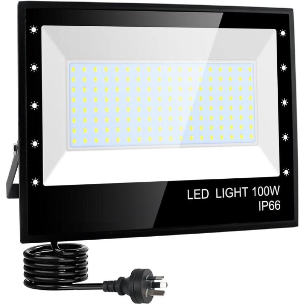100W LED Flood Light - 10000LM, 6500K Daylight White, IP66 Waterproof