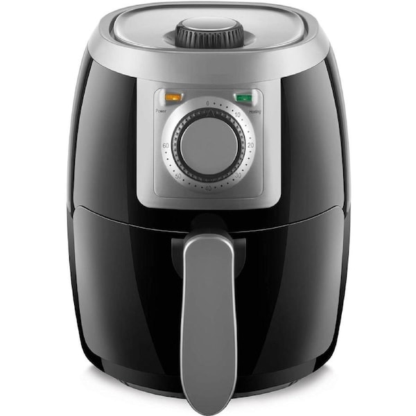 Compact 2L Air Fryer, 1000W Power, 60-Min Timer, No Oil, Dishwasher-Safe, Black