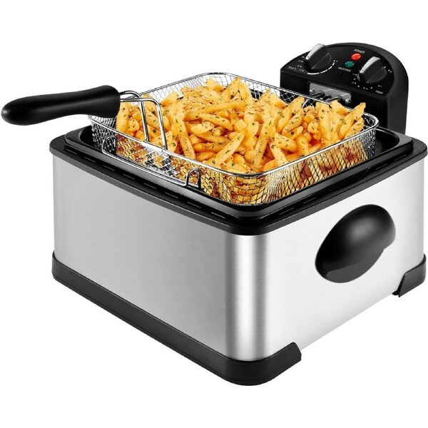 4.3L Deep Fryer with Basket Strainer, XL Size, Temp & Timer, Stainless Steel