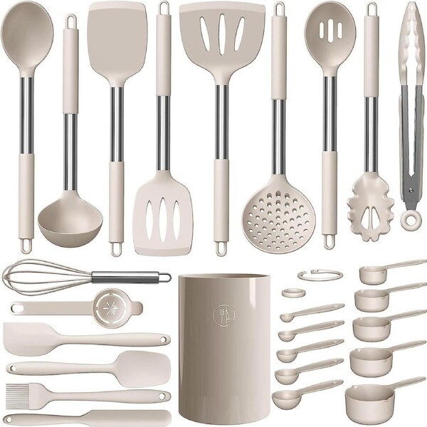 Silicone Kitchen Utensil Set - Heat Resistant, Nonstick, Dishwasher Safe (Large)