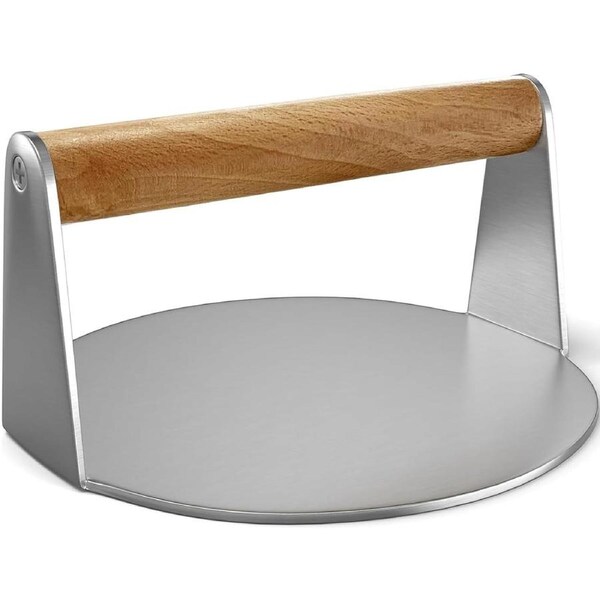 5.5 Stainless Steel Burger Press with Non-Stick Coating and Wood Handle