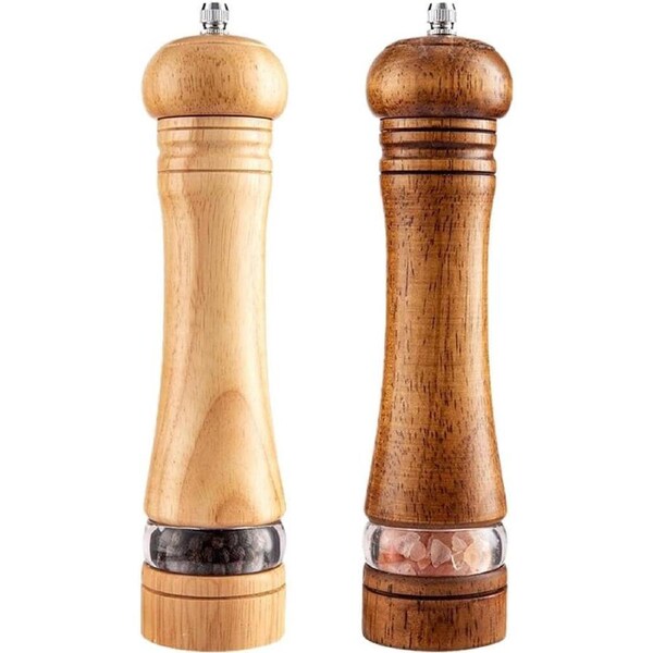 2PCS Premium Salt & Pepper Grinder Set, 8 Wood Mills, Adjustable Ceramic Core - Pack of 2
