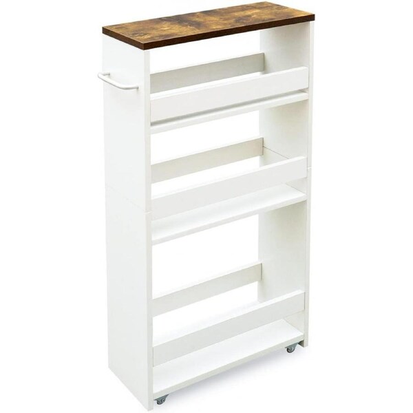 White Slim Storage Cart with Handle - 4 Tiers for Small Spaces