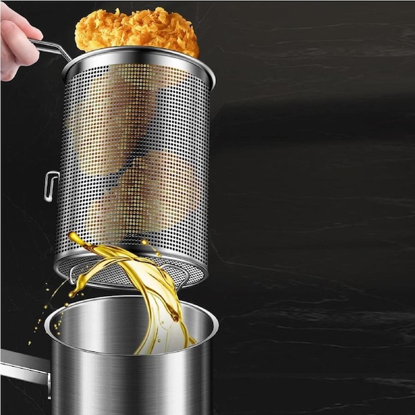 Small Stainless Steel Deep Fryer with Drainer Basket and Glass Lid