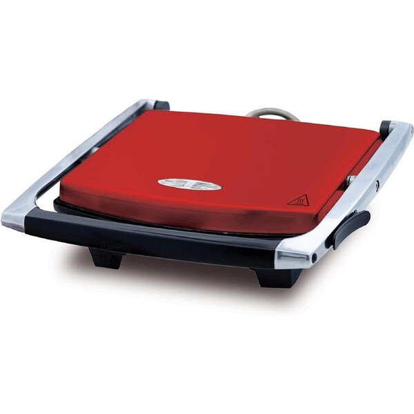 2100W Sandwich Press with Non-Stick Plates and Floating Hinge - Red