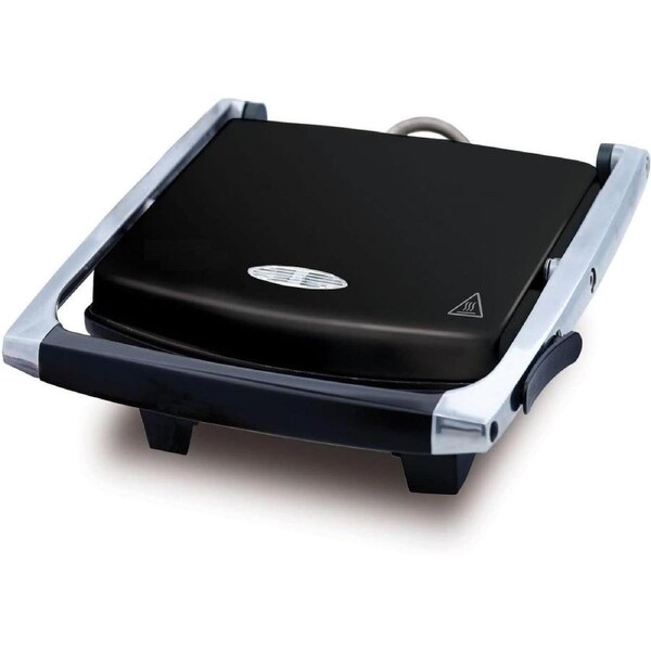 2100W Sandwich Press with Non-Stick Flat Plates and Lid Lock - Black