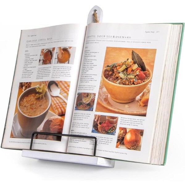 Kitchen Cookbook Stand, Recipe Book Holder, Wooden Rustic Stand
