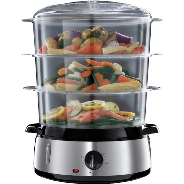 9L Food Steamer with Timer and Stackable Baskets - 800W, Stainless Steel