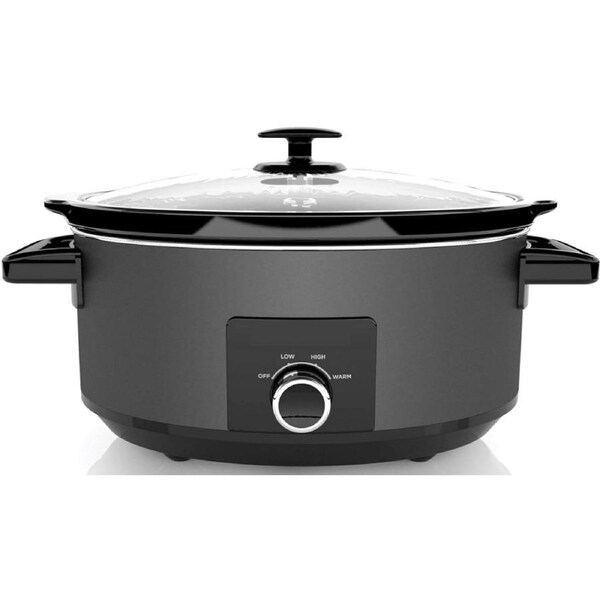 7L Slow Cooker with 3 Heat Settings - Dishwasher-Safe Ceramic Pot - Matte Black