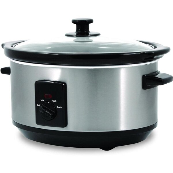 3.5L Slow Cooker 4443BSS with 3 Heat Settings and Dishwasher Safe Ceramic Pot - Silver