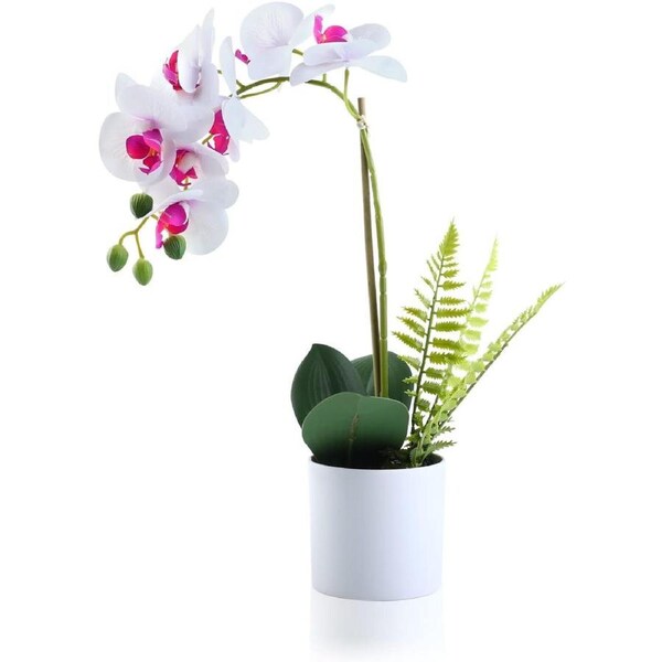 White Orchid Artificial Flower Arrangement - Realistic Fake Plant Decoration (15)