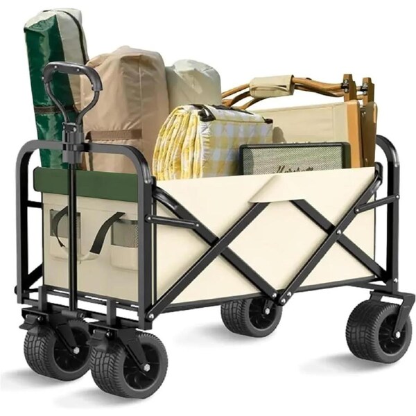 Collapsible Folding Wagon with Wheels, Portable Beach Cart - 175kg Capacity