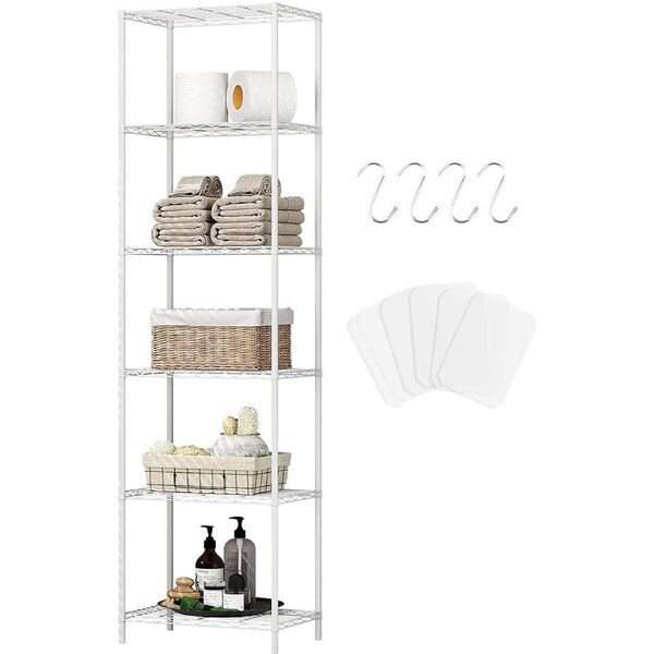 6-Tier Metal Storage Shelving Unit for Laundry, Bathroom, Kitchen - White