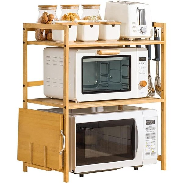 2-Tier Bamboo Microwave Stand for Kitchen Storage