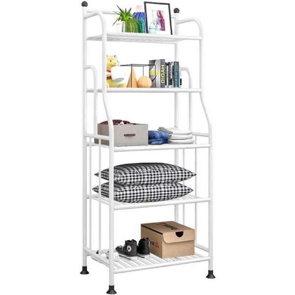 5-Tier Shelving Unit for Laundry, Bathroom, Kitchen - Heavy Duty Metal Organizer (White)