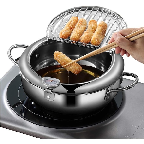 Japanese Tempura Deep Fryer with Thermometer and Rack (24cm)