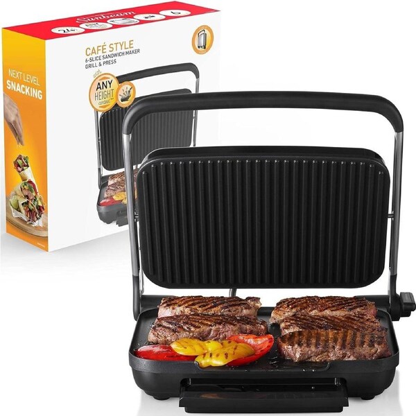 Cafe Style 6-Slice Sandwich Press with AnyHeight Control and Non-Stick Coating
