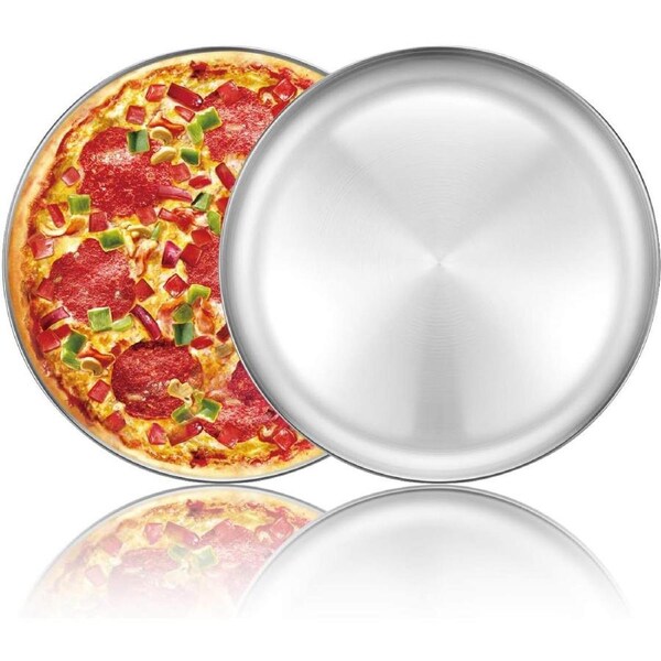 12 Stainless Steel Round Pizza Pan for Healthy Oven Baking - 2 Pack Silver