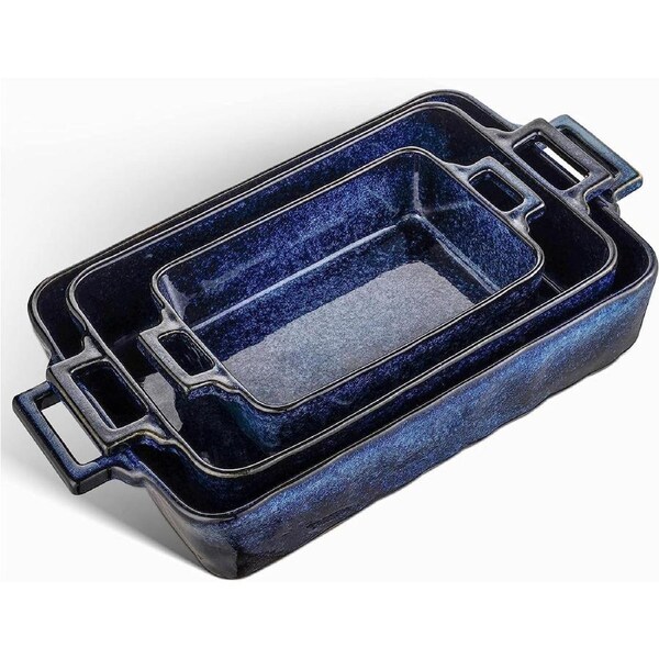 Ceramic Bakeware Set for Baking and Cooking - 3 PCS (Blue)