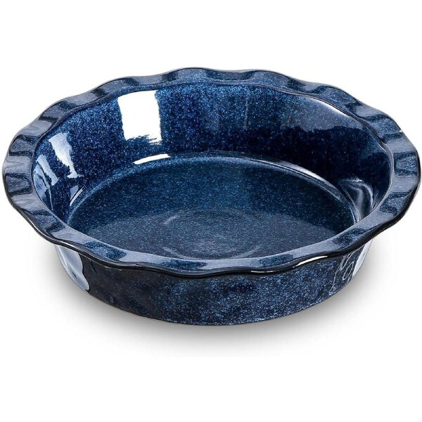 Ceramic 9 Pie Pan for Baking - Round, Fluted, Deep Dish - Reactive Glaze (Starry Blue)