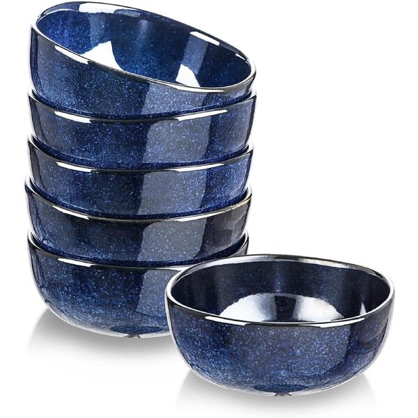 Ceramic Cereal Bowls Set - Porcelain 26oz - Chip Resistant - 6pc (Blue)