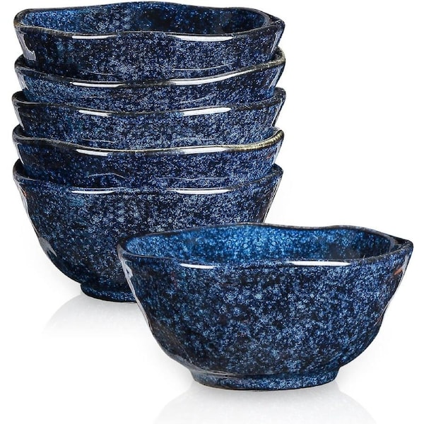 Small Ceramic Dessert Bowls Set - 10 oz, Set of 6, Microwave & Dishwasher Safe (Starry Blue)